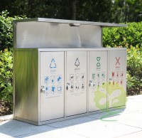 戶外市政街道四連（lián）體不鏽鋼垃圾箱（xiāng）