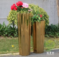 室（shì）內高瓶鏡（jìng）麵鈦金不鏽鋼花盆組合