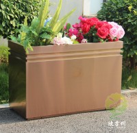 戶外拉絲玫瑰金不鏽鋼方形花盆（pén）