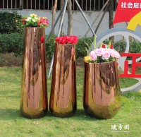 室內鏡麵玫瑰金不鏽鋼花盆組合