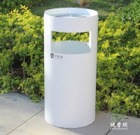 噴塑白色圓柱形不鏽（xiù）鋼果皮箱