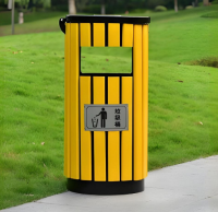 戶外園林圓柱形鋼木垃圾桶打造實用美（měi）觀的環保衛士